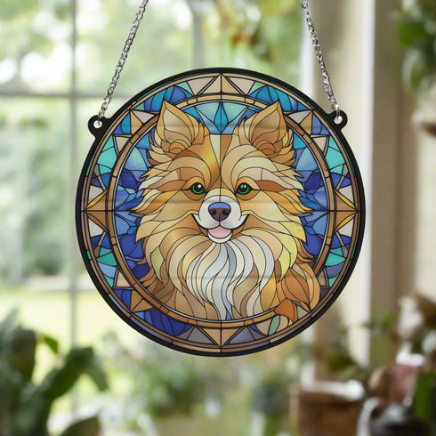 Pomeranian Stained Glass Effect Suncatcher